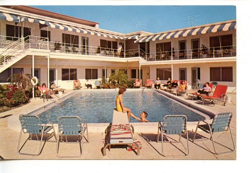 Sunny Motel-Swimming Pool-Clearwater Beach-Florida-Vintage Advertising Postcard - Picture 1 of 2