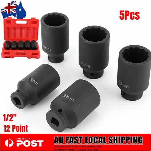 AUS 5pcs Deep Impact Socket Set 1/2' Metric Size 30 32 34 35 36 mm 12 Point - Picture 2 of 11