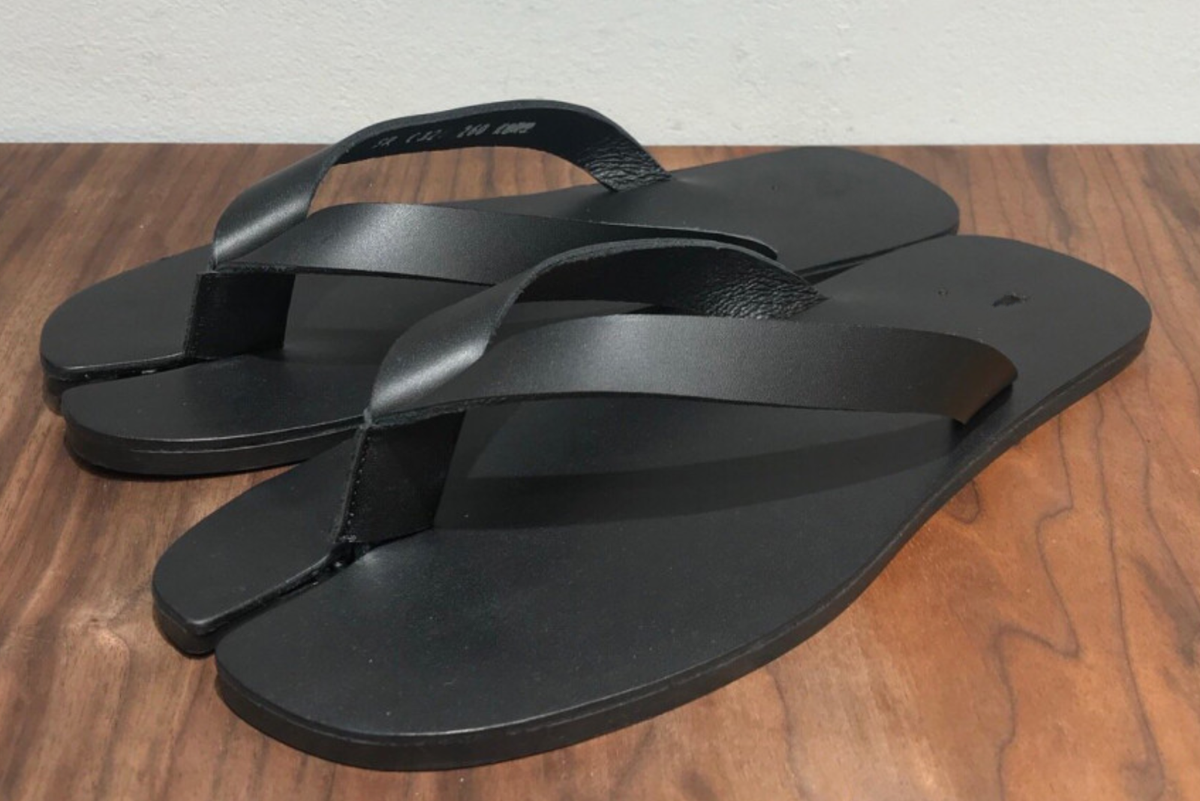 Handmade] Men Shoes Leather Tabi Flip Flop Slide Split Toe