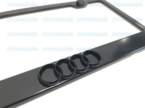 1pc 3D (Black) 4 Ring Emblem Logo BLACK Stainless Steel License Plate Frame - Picture 2 of 4