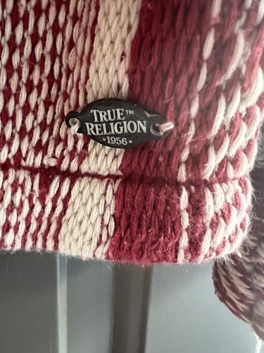 Felpa con cappuccio True Religion L rossa panna maglione maglia 100% cotone pullover tasca - Foto 6 di 13