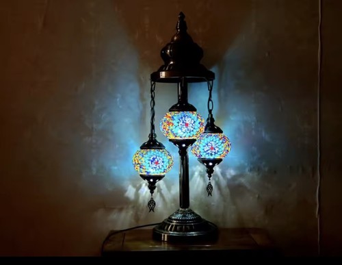 Turkish Moroccan Mosaic Bohemian Stained Glass Colorful Table Lamp 3 Tone