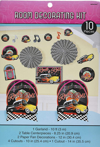 KIT DE DECORACIÓN DE HABITACIONES ROCK AND ROLL DÉCADA DE 1950 SUMINISTROS DE FIESTA DÉCADA DE 1960 10 PIEZAS DISCOS DE AUTOMÓVILES - Imagen 2 de 3