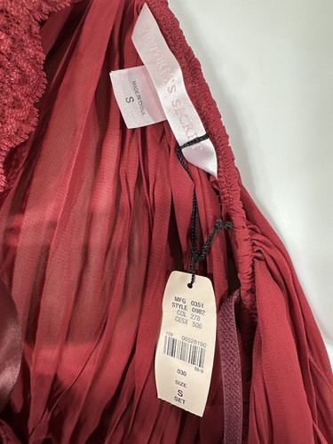 Babydoll Victoria’s Secret trasparente bordeaux pieghe chiffon e pizzo piccolo nuovo - Foto 8 di 14
