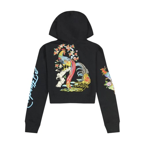 NWT ED HARDY Phoenix Y2K Full Zip Cropped Hoodie Black Size XS - Picture 2 of 3