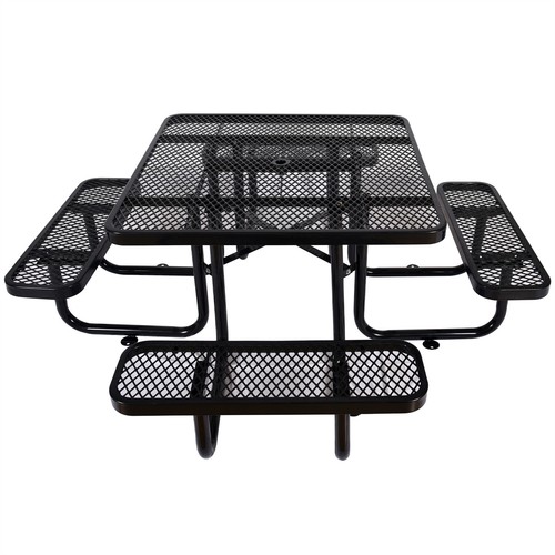 46in Square Steel Picnic Table & Bench for Garden w/ Umbrella Hole Outdoor - Picture 2 of 7