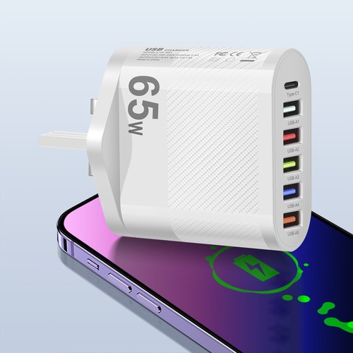 1Pc 65W 5V/3.5A 6 Ports USB Hub+PD 65W TypeC Fast Wall Charger Power Adapter - Picture 17 of 19