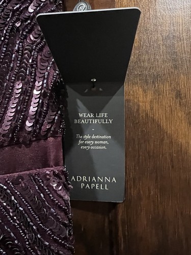 Adrianna Papell Long Beaded VNeck Dress w/ Cap Sleeves and Waistband (Cassis, 2) - Picture 9 of 13