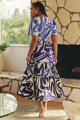 NWT Anthropologie Somerset Maxi in Blue Ombre Print Tiered Cotton Dress LP - Picture 11 of 12