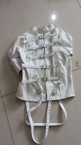 Women's PU Leather Strict Straitjacket Bondage Kinky Straight Jacket White S M L - Picture 4 of 6