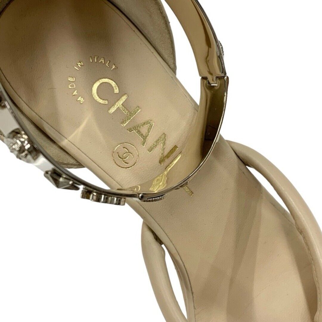 CHANEL Sandals Shoes Leather Beige Coco Mark Wedge Sole CHANEL Sandals Shoes Leather Beige Coco Mark Wedge Sole