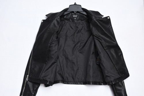 Topshop Faux Leather Bike Moto Jacket Black Size 8 - Picture 5 of 8