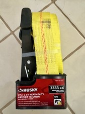 NEW Husky 27 ft. x 2 in. Heavy-Duty Ratchet Tie-Down Strap with J Hook