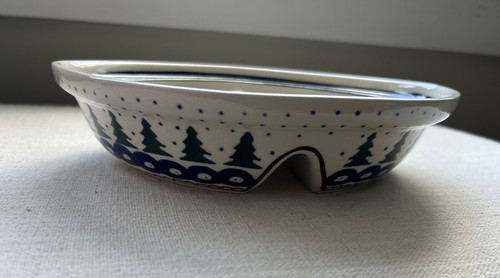 Boleslawiec Polish Pottery Pine Tree Divided Serving Oval Dish 8" X 7" X 1 3/4" - Picture 4 of 6