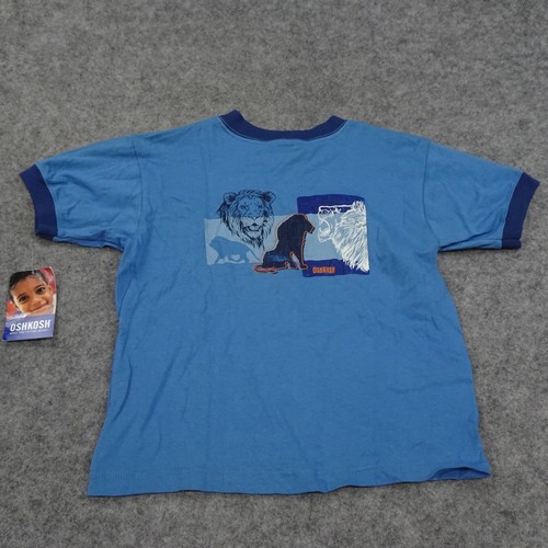 OshKosh Ringer T Shirt Boys 6 Short Sleeve Lion Graphic Vintage 2000s Blue - Picture 12 of 13