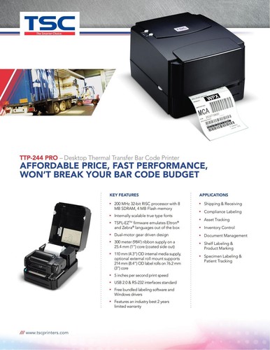 TSC TTP-244 Pro Thermotransfer Barcode Etikettendrucker USB 203 dpi - Picture 4 of 12