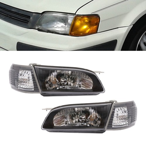 For 1995 1999 Toyota Tercel Headlights Lamps Clear Lens Set Left+Right Black - Foto 4 di 15