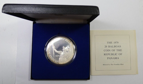 1979 Republic of Panama 20 Balboas 925 Silver Proof Coin COA & Box Franklin Mint