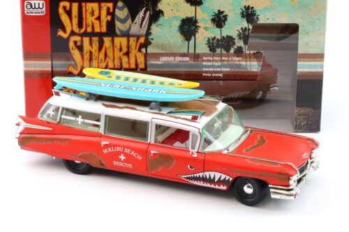 1:18 Auto World 1959 Cadillac Eldorado Ambulanza Surf Shark Rusty Red - Foto 2 di 5
