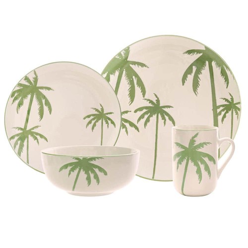 BAUM Dinnerware Set Dishwasher Safe Year Round Ceramic Palm Island 16-Peices