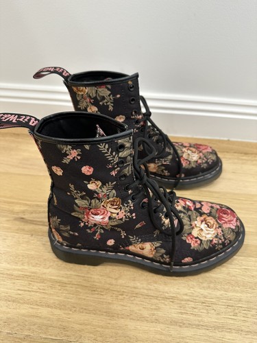 Dr Martens Pascal 1460 black canvas roses floral boots pink UK 7 EU 41 US 9 - Bild 4 von 12