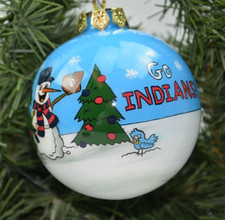 Cleveland Indians Hand painted MLB Baseball 4" Glass Christmas Holiday Ornament