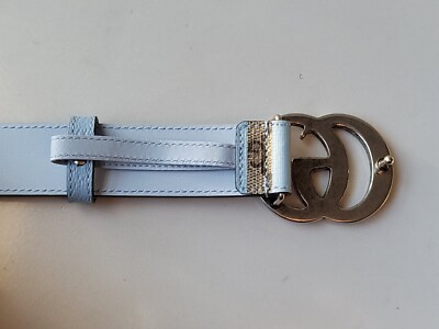Gucci Silver GG Marmont Belt 75 30 Blue Leather Gray Supreme 
