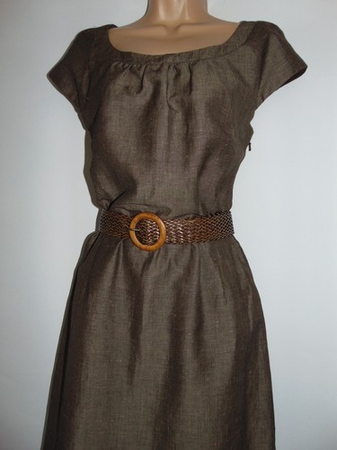 Vestido Laura Ashley Vintage Bronce Mezcla Lino Verano Cambio Forrado, Reino Unido 12 - Imagen 7 de 11