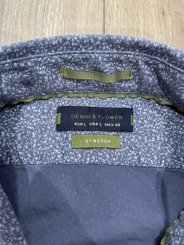 DENIM & FLOWER Men’s Stretch-To-Fit Long-Sleeve Button-Up Dress Shirt Large Blue - Picture 3 of 10