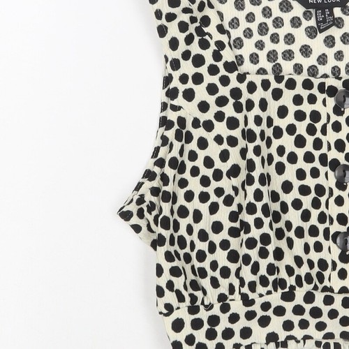 New Look Womens Beige Polka Dot Polyester Cropped Tank Size 10 Scoop Neck - Picture 7 of 10