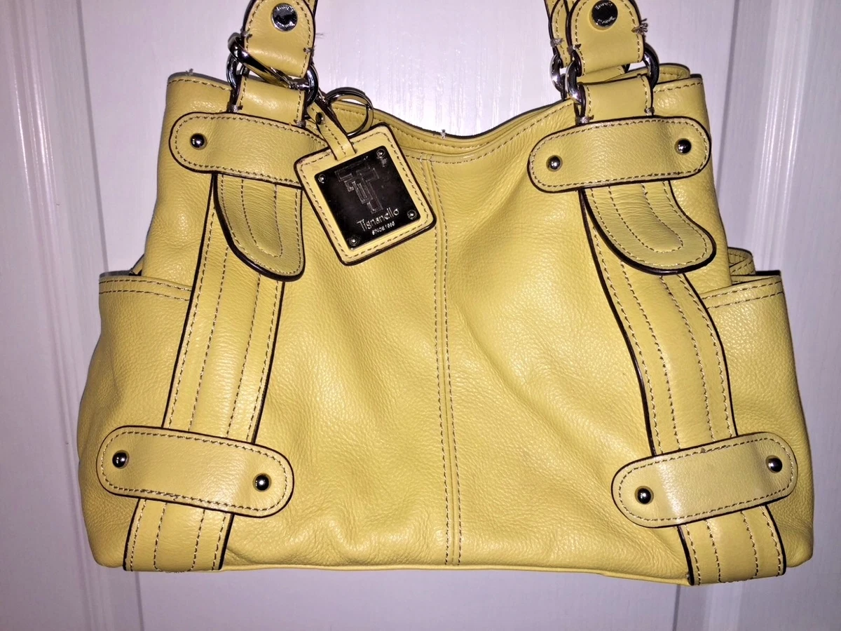 TIGNANELLO YELLOW LEATHER HANDBAG SHOULDER BAG PURSE SIDE POCKETS WITH KEY FOB