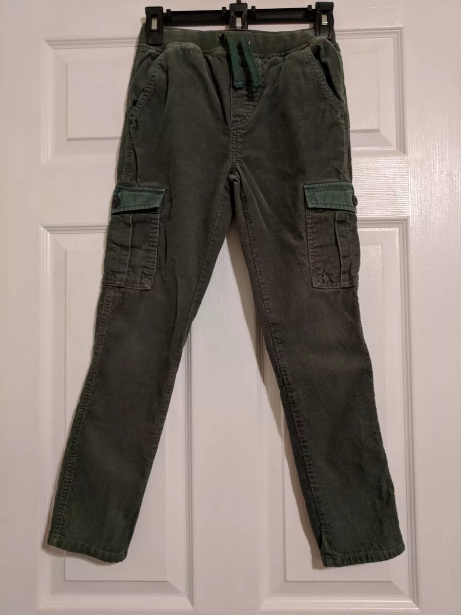 Mini Boden Boys 10 Y Green Cargo Corduroy Pants elastic drawstring waist