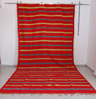 Vintage Handmade Moroccan Red Rug Yellow Blue Stripe Berber Tribal Wool Carpet