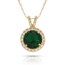 14k Yellow Gold Halo Round Solitaire Emerald Birthstone Pendant 0.43  