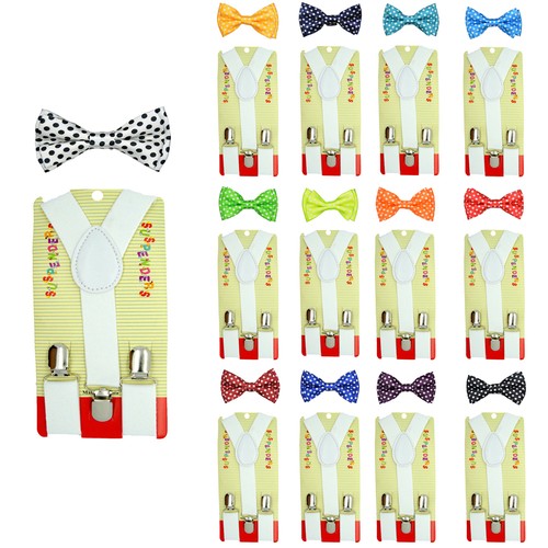 CUTE Baby Toddler Kids Boys Girls Polka dot Y-Back Elastic Suspender & Bow Tie  - Picture 1 of 40