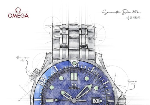 Omega Seamaster Diver watch drawing illustration artwork - 3 Models - Print - Picture 5 of 24