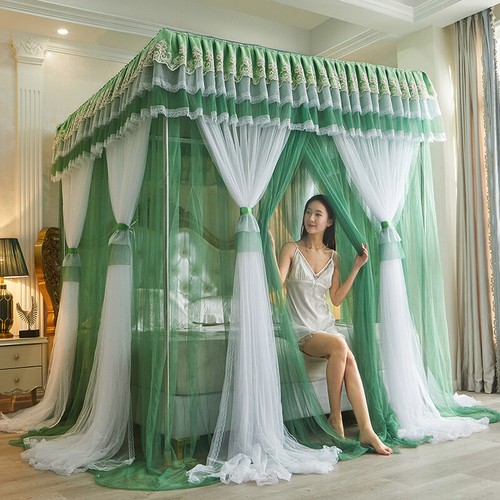 Double Layers Mosquito Net Bed Netting Embroidered Curtain Drapes With Frames - Picture 49 of 60