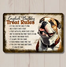 English Bulldog Treat Rules Sign bull dog snack metal funny wall art handmade