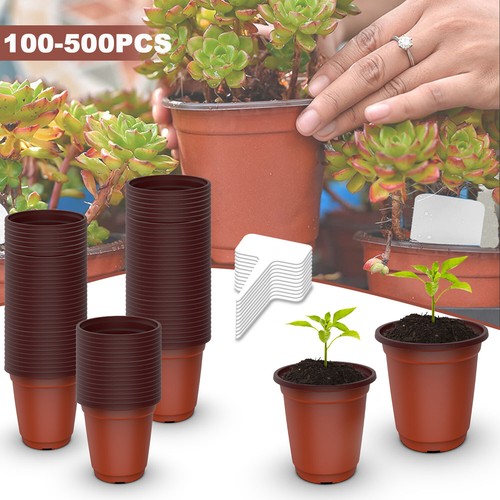 100-500PCS Plastic Plant Flower Pot Nursery Seedlings Pot Container w/ Labels US