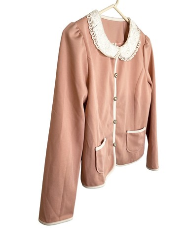 Dusty Rose Pink Cardigan Top Peter Pan Collar Jacket Coquette Twee Large Cute - Picture 3 of 16