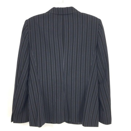 Academia Black Blue Pinstriped Boyfriend Jacket Blazer Womens Sz 12 John Meyer - Picture 7 of 8