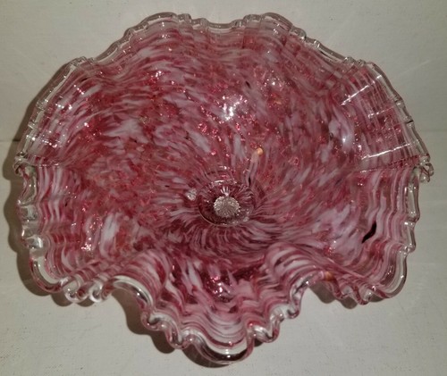 Antique Pink Vasa Murrhina American Art Glass Compote 1880s Sandwich, Mass. EUC