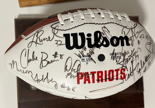 NEW ENGLAND PATRIOTS Multi SIGNED Auto FOOTBALL 92 93 94 Likely but you decide - Picture 8 of 8