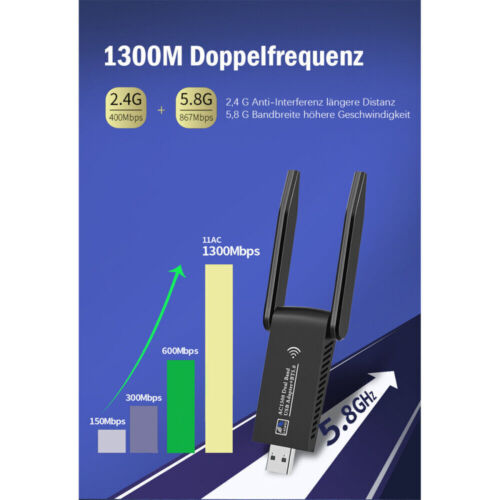 1300Mbps WIFI Adapter WLAN USB 3.0 Stick 5GHz Dual Band Dongle Antenne für PC - Bild 9 von 12