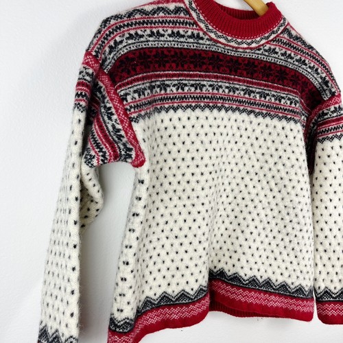 Vintage Lands End Nordic Fair Isle 100% Wool Pull Over Sweater XL Ski Holiday - Picture 6 of 12