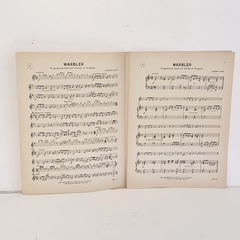 1942 VanderCook Student Series Warbler Solo Sheet Music Cornet Trumpet Piano - Image 4 of 4