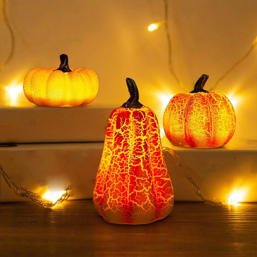 2X Battery Operated Lighted Halloween Pumpkin Resin Decorations Indoor Outdoor - Picture 12 of 22