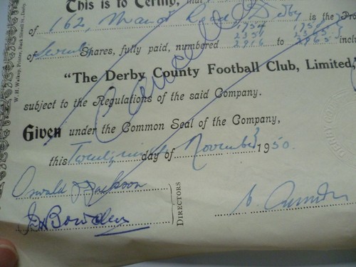 1950 Derby County FC Cancelled Share Certificate No 820 12 February- Rare - Picture 4 of 10