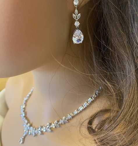CZ Crystal Tear Drop Bridal Earrings or Gift for Her in Silver, Gold and Rose Go - Picture 2 of 8