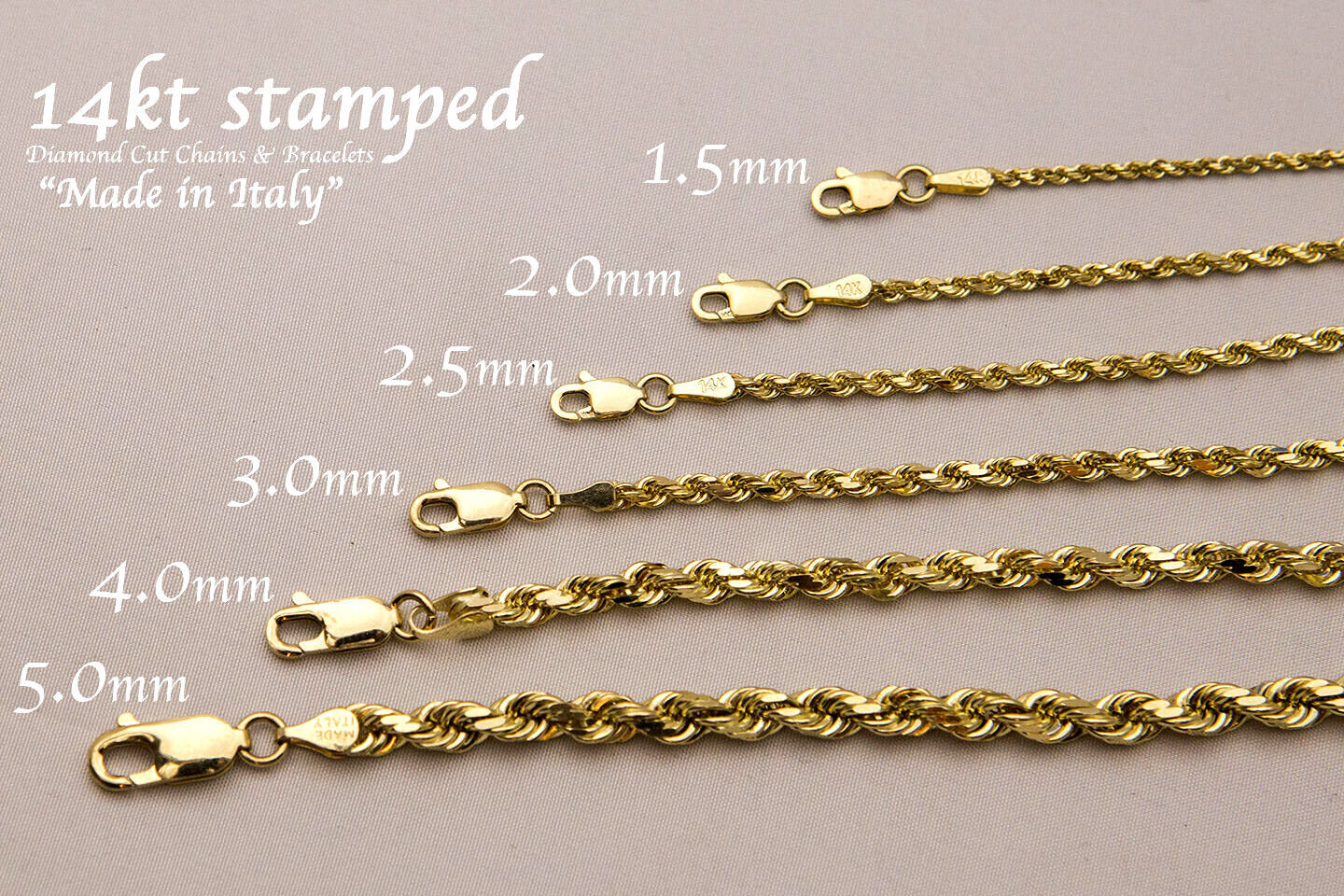 14k Solid Yellow Gold Rope Chain Necklace Bracelet 1mm-10mm Men Women Sz 7"-30" - Picture 3 of 36